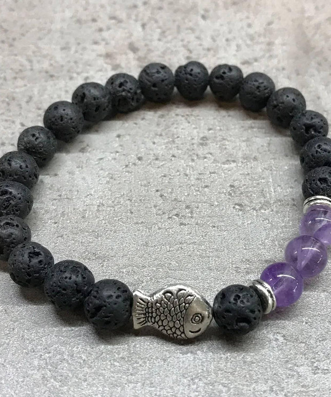 Lava Stone Bracelet - Fish Amethyst - Bee my Gift