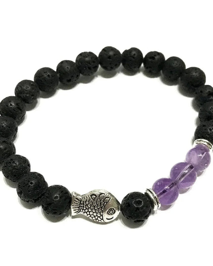 Lava Stone Bracelet - Fish Amethyst - Bee my Gift