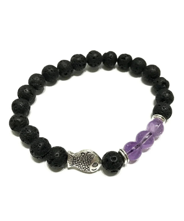Lava Stone Bracelet - Fish Amethyst - Bee my Gift
