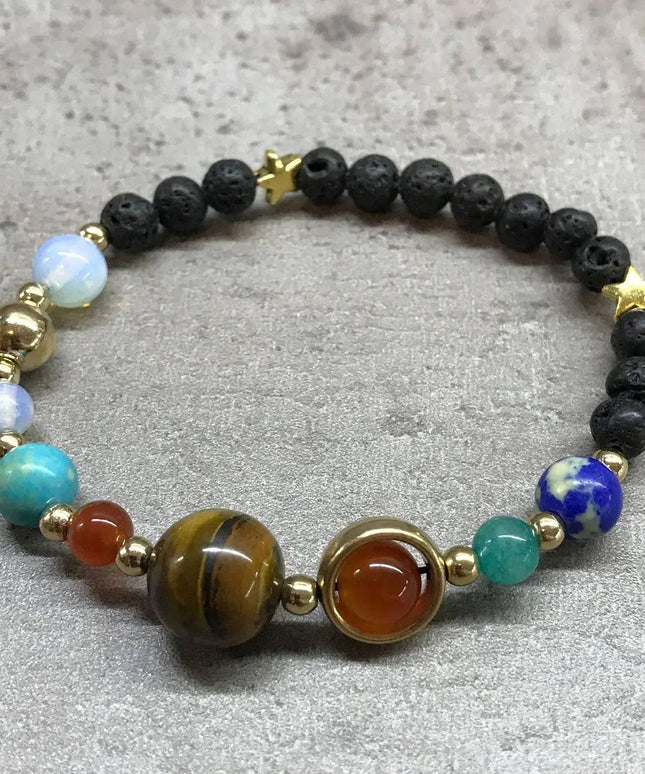 Lava Stone Bracelet - Gold Solar System - Bee my Gift