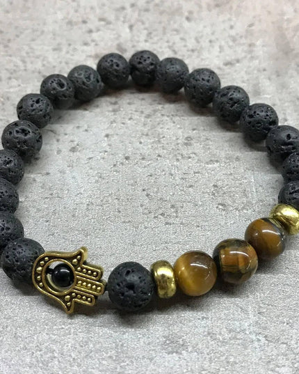 Lava Stone Bracelet - Hamsa Tiger - eye - Bee my Gift