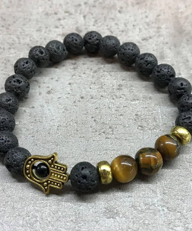 Lava Stone Bracelet - Hamsa Tiger - eye - Bee my Gift