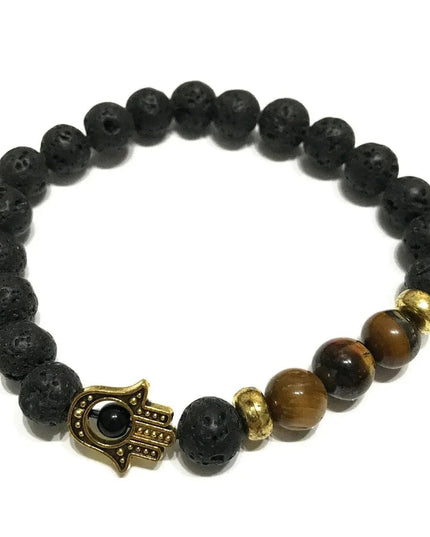 Lava Stone Bracelet - Hamsa Tiger - eye - Bee my Gift