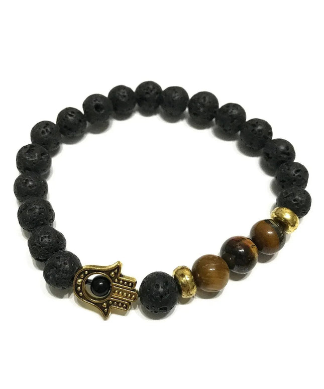 Lava Stone Bracelet - Hamsa Tiger - eye - Bee my Gift
