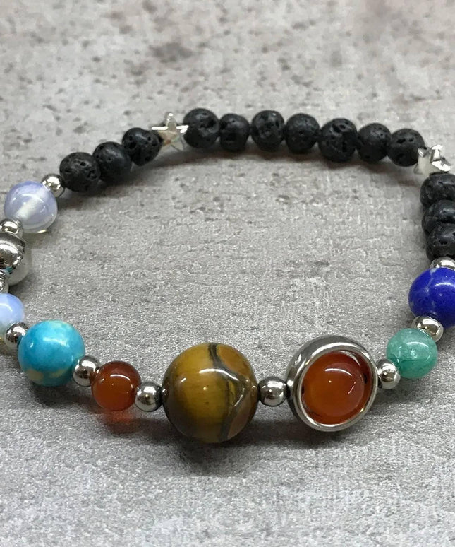Lava Stone Bracelet - Silver Solar System - Bee my Gift