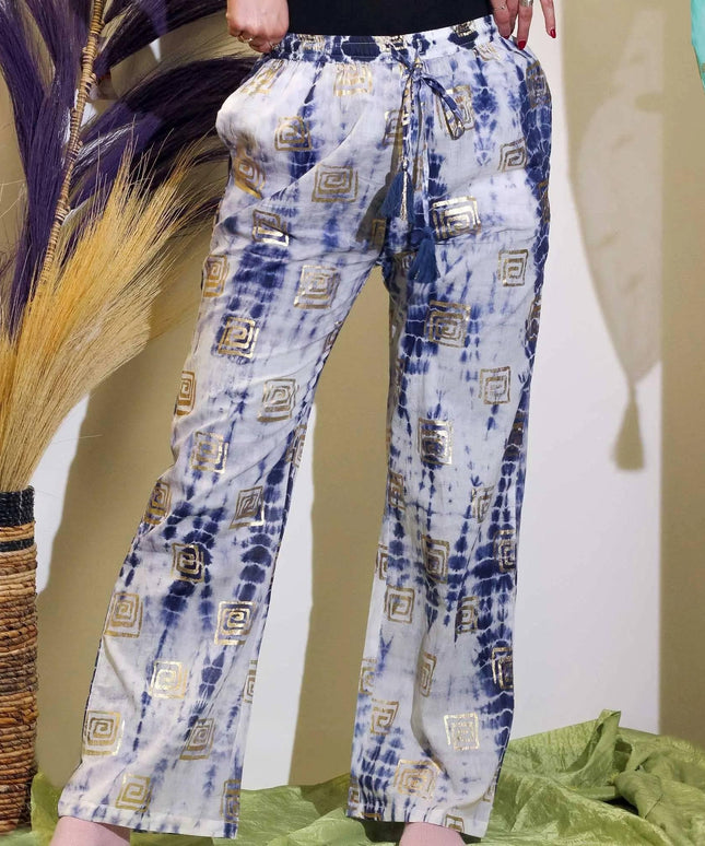 (LXL) Nomad Sari On the Med Collection - Lounge Pants - Gold & Blue Greek Motiff - Handpainted - Bee my Gift