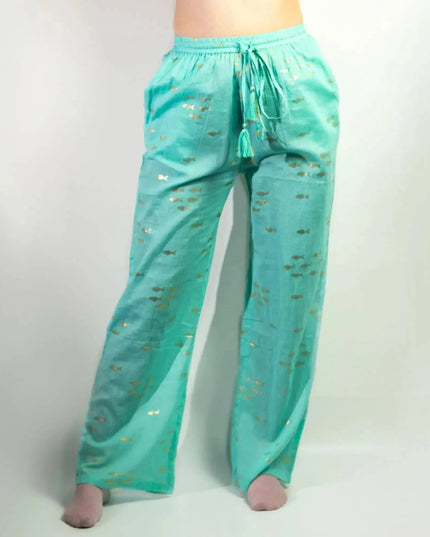 (LXL) Nomad Sari On the Med Collection - Lounge Pants - Turquoise & Gold Fish Design - Bee my Gift