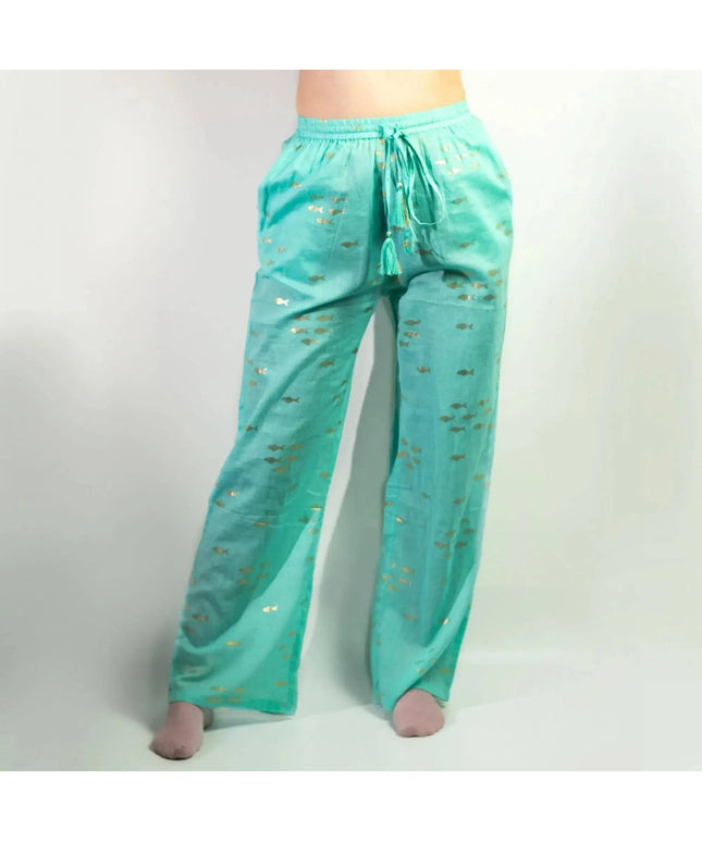 (LXL) Nomad Sari On the Med Collection - Lounge Pants - Turquoise & Gold Fish Design - Bee my Gift