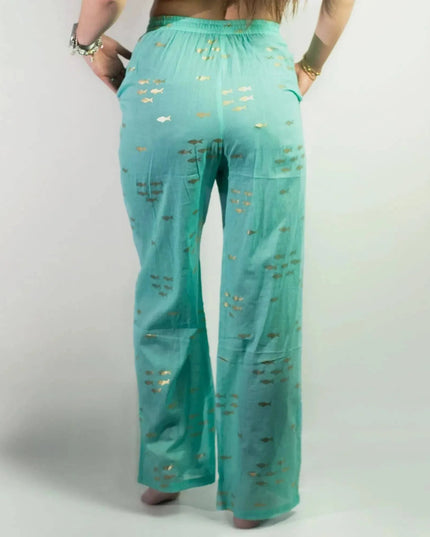 (LXL) Nomad Sari On the Med Collection - Lounge Pants - Turquoise & Gold Fish Design - Bee my Gift