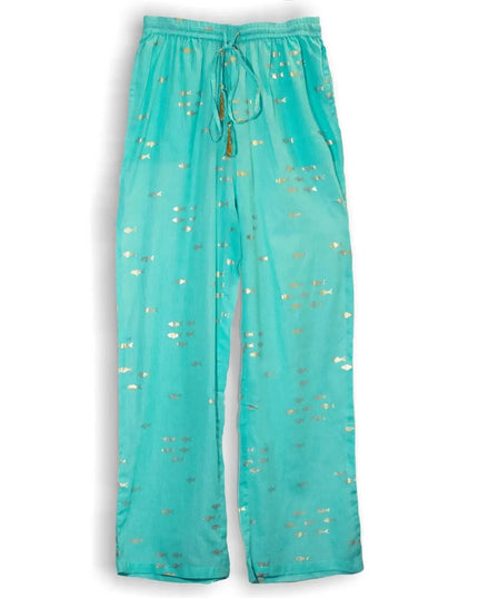 (LXL) Nomad Sari On the Med Collection - Lounge Pants - Turquoise & Gold Fish Design - Bee my Gift