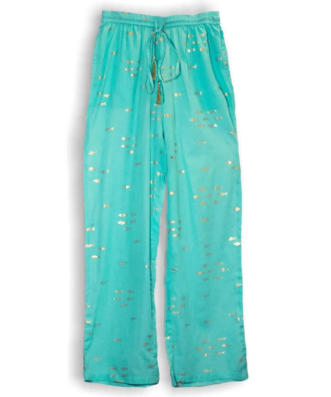 (LXL) Nomad Sari On the Med Collection - Lounge Pants - Turquoise & Gold Fish Design - Bee my Gift