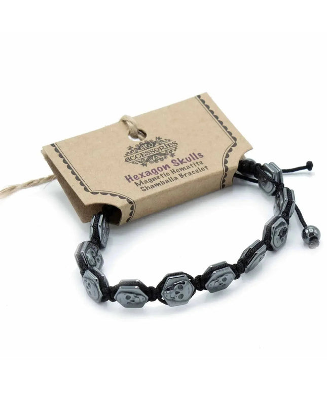 Magnetic Hematite Shamballa Bracelet - Hexagon Skulls - Bee my Gift