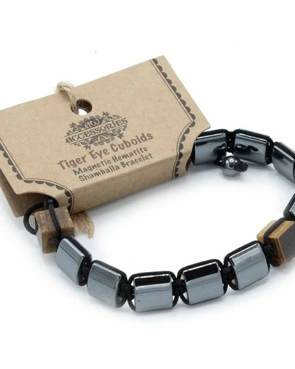 Magnetic Hematite Shamballa Bracelet - Tiger Eye Cuboids - Bee my Gift