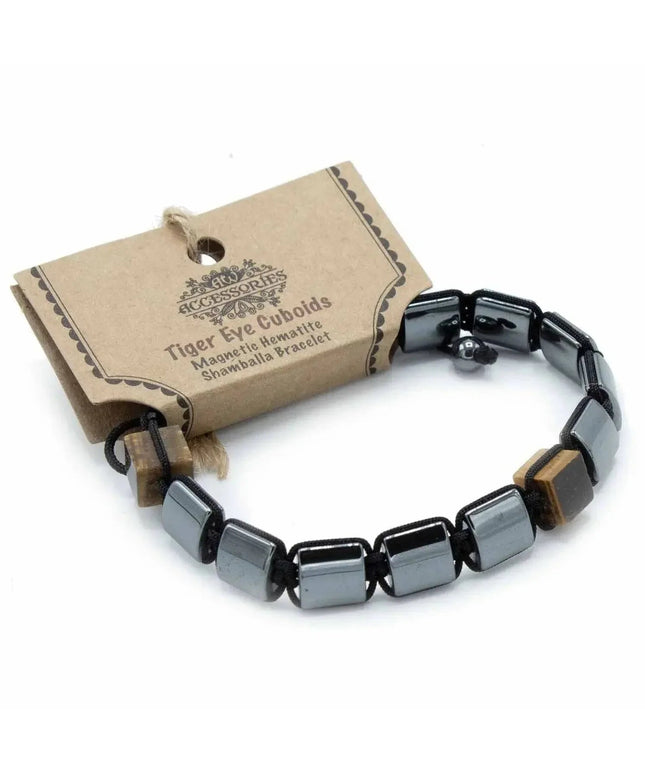 Magnetic Hematite Shamballa Bracelet - Tiger Eye Cuboids - Bee my Gift