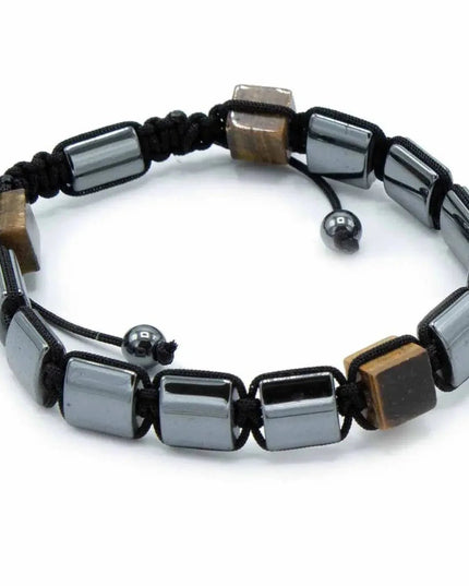 Magnetic Hematite Shamballa Bracelet - Tiger Eye Cuboids - Bee my Gift