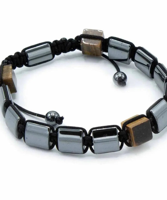 Magnetic Hematite Shamballa Bracelet - Tiger Eye Cuboids - Bee my Gift