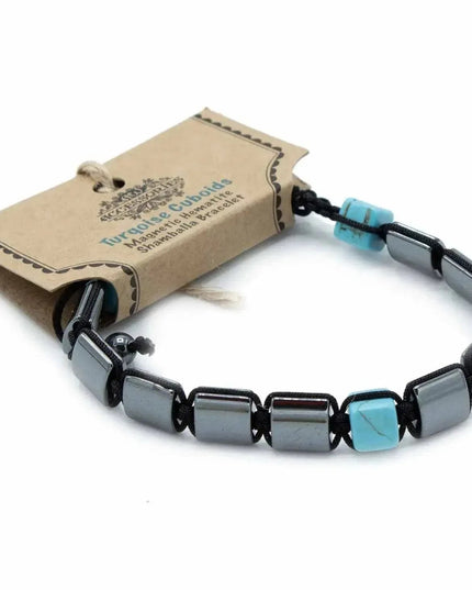 Magnetic Hematite Shamballa Bracelet - Turquoise Cuboids - Bee my Gift