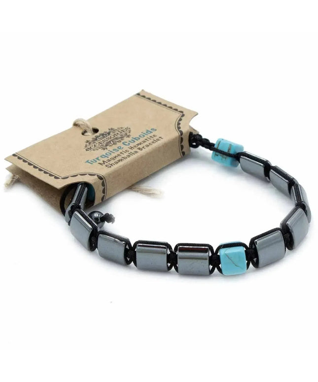 Magnetic Hematite Shamballa Bracelet - Turquoise Cuboids - Bee my Gift