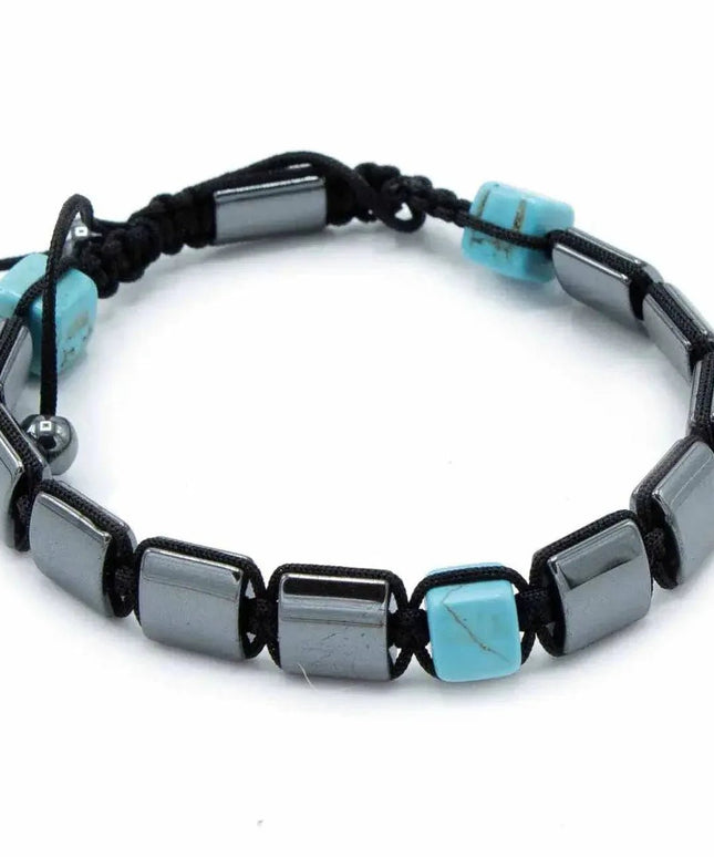 Magnetic Hematite Shamballa Bracelet - Turquoise Cuboids - Bee my Gift