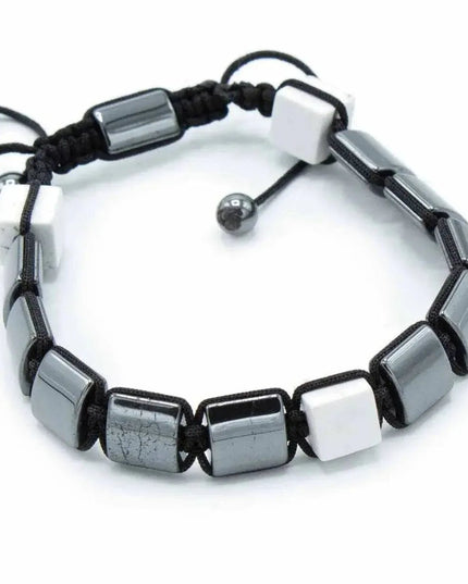 Magnetic Hematite Shamballa Bracelet - White Jasper Cuboids - Bee my Gift