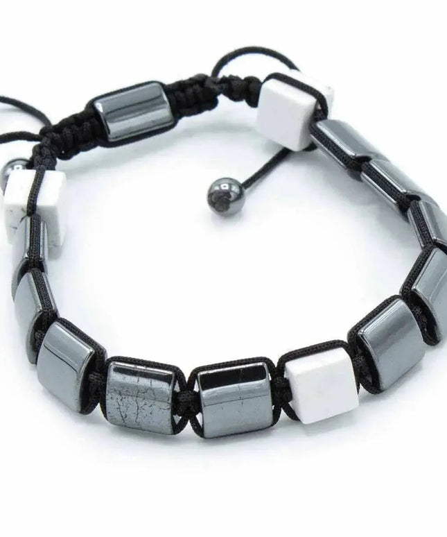 Magnetic Hematite Shamballa Bracelet - White Jasper Cuboids - Bee my Gift