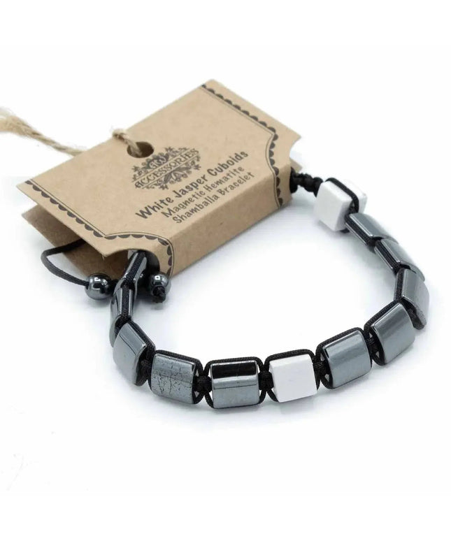 Magnetic Hematite Shamballa Bracelet - White Jasper Cuboids - Bee my Gift