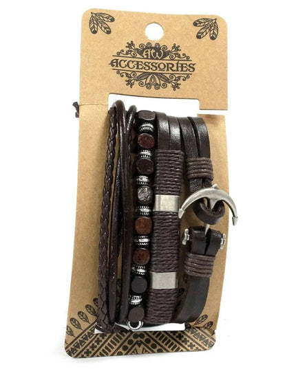 Mens Bracelet Sets - Metal & Leather (asst) - Bee my Gift