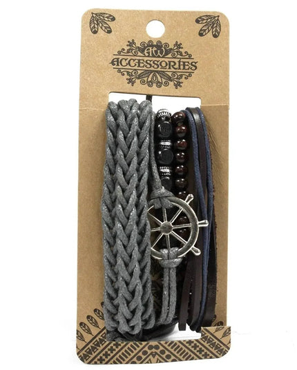 Mens Bracelet Sets - Metal & Leather (asst) - Bee my Gift