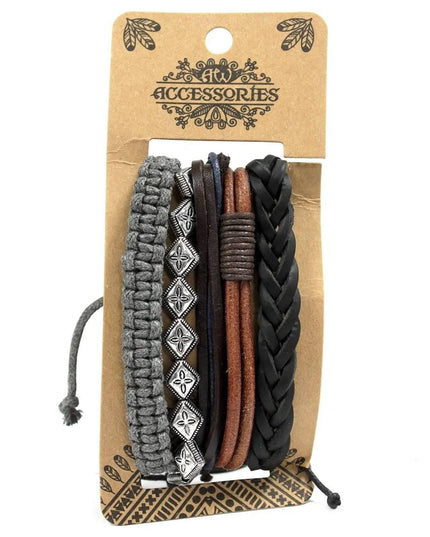 Mens Bracelet Sets - Metal & Leather (asst) - Bee my Gift