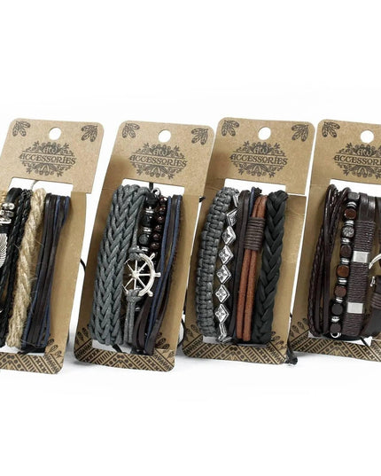 Mens Bracelet Sets - Metal & Leather (asst) - Bee my Gift