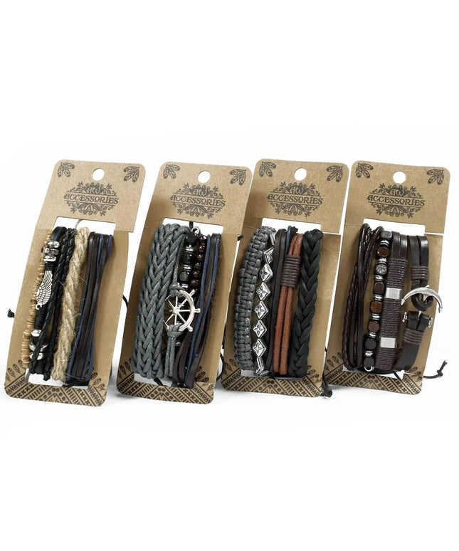 Mens Bracelet Sets - Metal & Leather (asst) - Bee my Gift