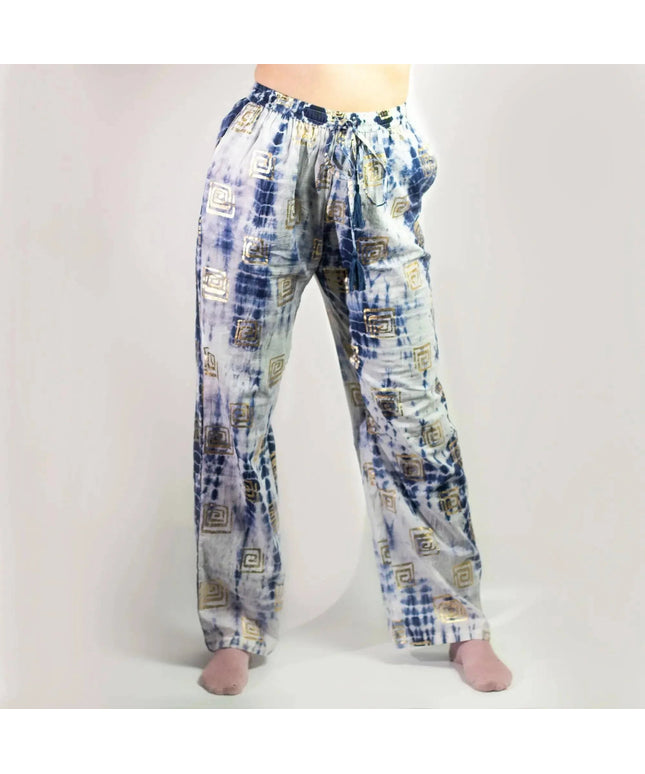 (ML) Nomad Sari On the Med Collection - Lounge Pants - Gold & Blue Greek Motiff - Handpainted - Bee my Gift