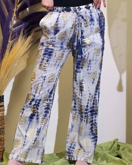 (ML) Nomad Sari On the Med Collection - Lounge Pants - Gold & Blue Greek Motiff - Handpainted - Bee my Gift