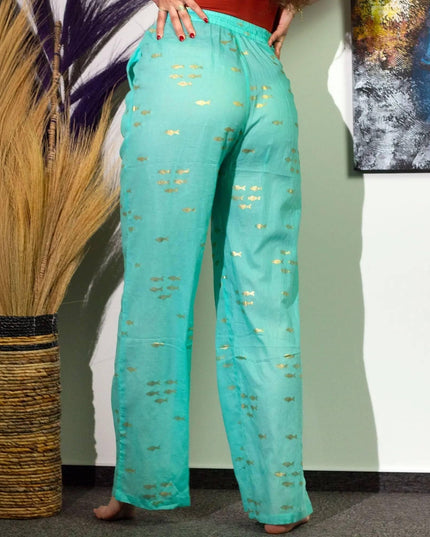 (ML) Nomad Sari On the Med Collection - Lounge Pants - Turquoise & Gold Fish Design - Bee my Gift