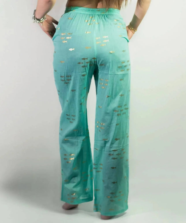 (ML) Nomad Sari On the Med Collection - Lounge Pants - Turquoise & Gold Fish Design - Bee my Gift