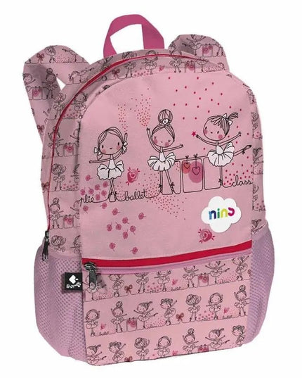 Mochila infantil rosa com desenho de bailarina na borda. - Bee my Gift