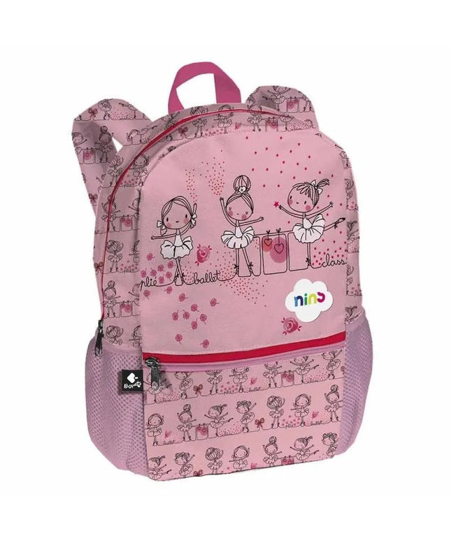 Mochila infantil rosa com desenho de bailarina na borda. - Bee my Gift