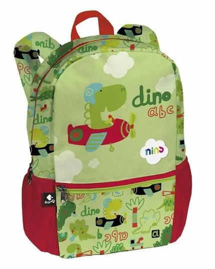 Mochila infantil verde com desenho de dinossauro. - Bee my Gift