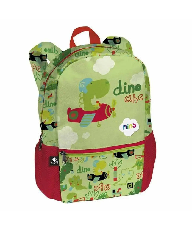 Mochila infantil verde com desenho de dinossauro. - Bee my Gift