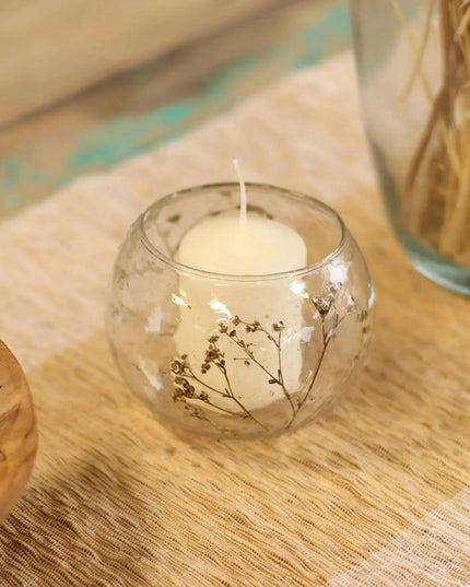 Natural Floral Glass Candle Holder - floral glass candle holder - Bee my Gift