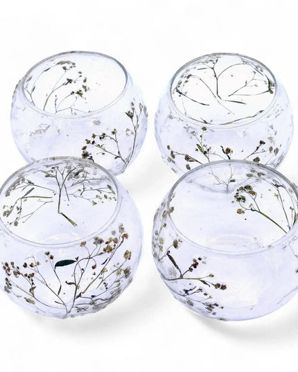 Natural Floral Glass Candle Holder - floral glass candle holder - Bee my Gift