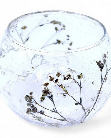 Natural Floral Glass Candle Holder - floral glass candle holder - Bee my Gift