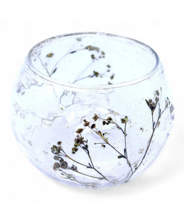 Natural Floral Glass Candle Holder - floral glass candle holder - Bee my Gift