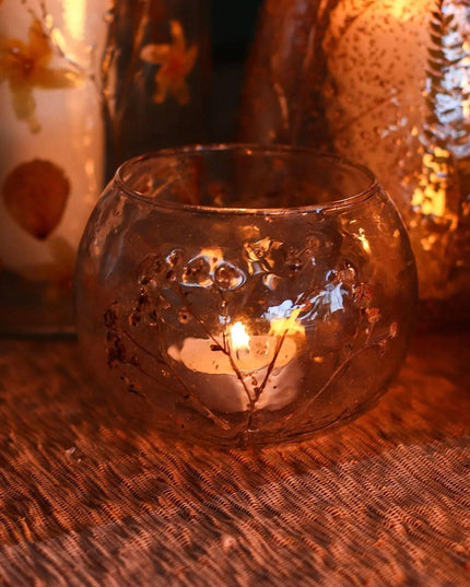 Natural Floral Glass Candle Holder - floral glass candle holder - Bee my Gift