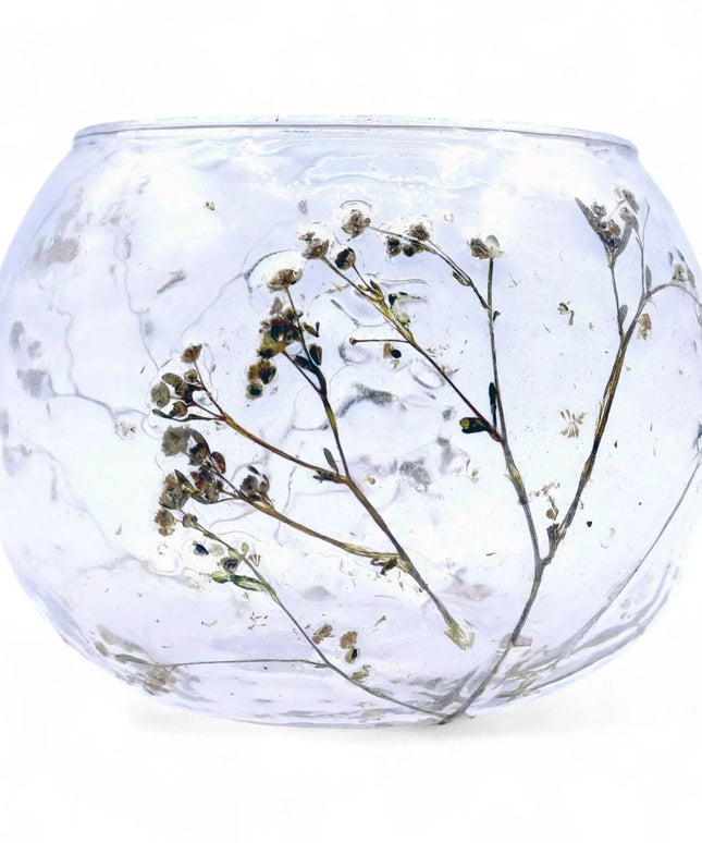 Natural Floral Glass Candle Holder - floral glass candle holder - Bee my Gift
