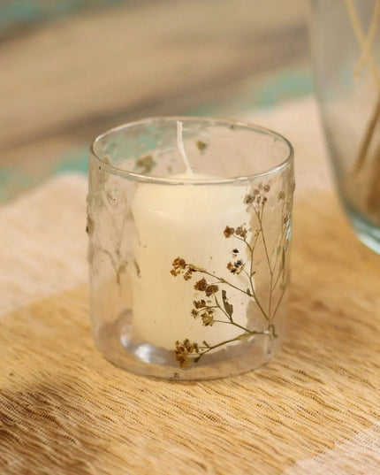 Natural Floral Glass Candle Holder - Margarita - Bee my Gift