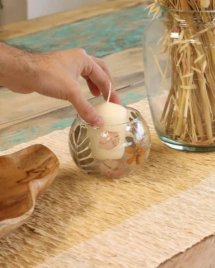 Natural Floral Glass Candle Holder - Primavera - Bee my Gift