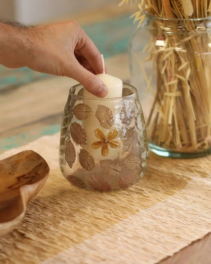 Natural Floral Glass Candle Holder - Primavera Design - Bee my Gift
