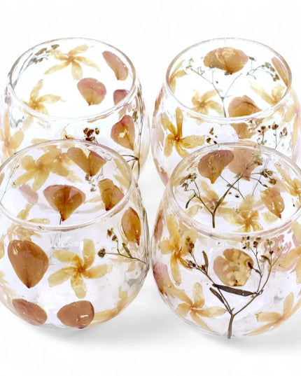 Natural Floral Glass Candle Holder - Rosa - 8x8cm - Bee my Gift