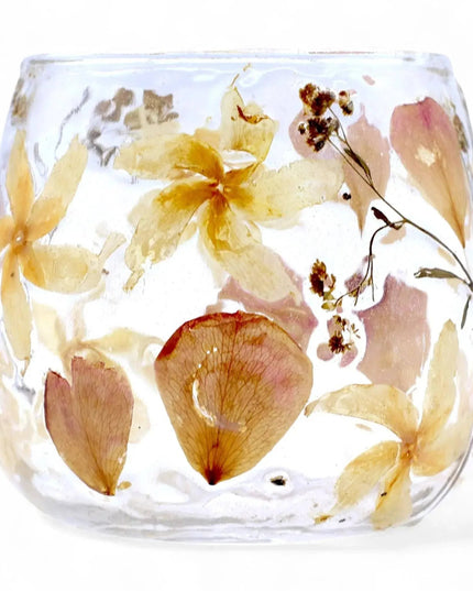 Natural Floral Glass Candle Holder - Rosa - 8x8cm - Bee my Gift